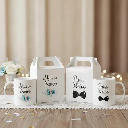Conjunto 2 Canecas Mãe E Pai Do Noivo Lembrança De Casamento Floral Azul