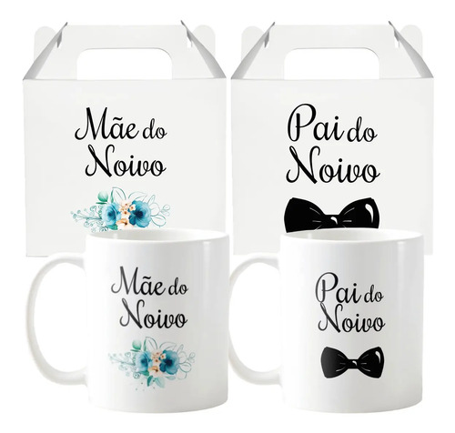 Conjunto 2 Canecas Mãe E Pai Do Noivo Lembrança De Casamento Floral Azul  - Casamento (Noivo)