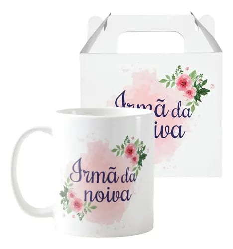 Caneca Presente De Casamento Irmã Da Noiva - Floral Cinza - Casamento (Noiva)