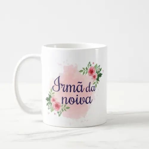 Caneca Presente De Casamento Irmã Da Noiva - Floral Cinza