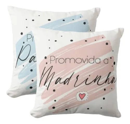 Kit 2 Almofadas Personalizadas Convite Para Padrinhos Dindos - Batizado (Padrinhos)