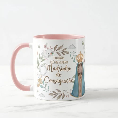 Kit Almofada e Caneca Batismo Madrinha de Consagração Presente Pront