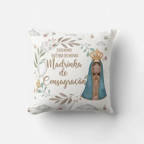 Kit Almofada e Caneca Batismo Madrinha de Consagração Presente Pront