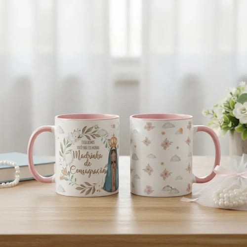 Kit Almofada e Caneca Batismo Madrinha de Consagração Presente Pront