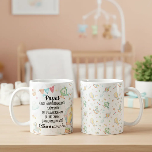 Caneca Presente Revelação de Gravidez Estou à Caminho Papai - Anúncio de Gravidez (Pai)