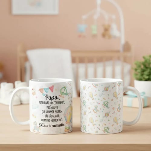 Caneca Presente Revelação de Gravidez Estou à Caminho Papai - Anúncio de Gravidez (Pai)