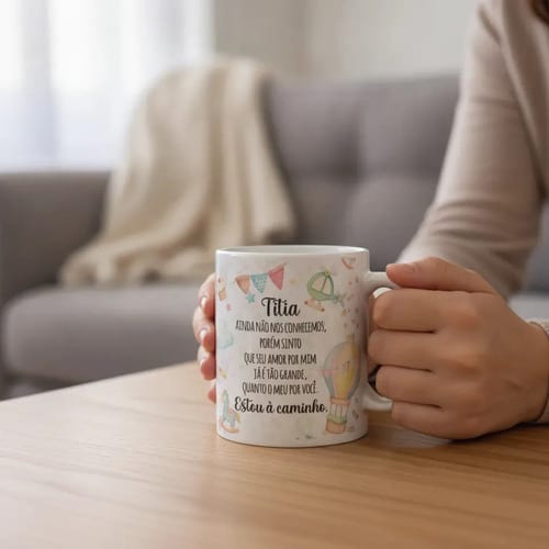 Caneca Presente Revelação de Gravidez Estou à Caminho Titia