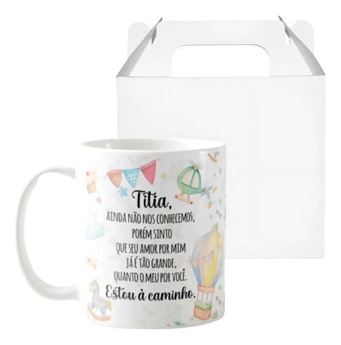 Caneca Presente Revelação de Gravidez Estou à Caminho Titia - Anúncio de Gravidez (Tia)