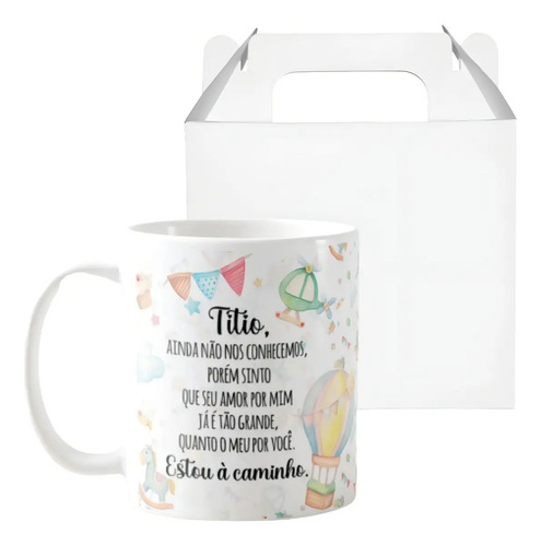 Caneca Presente Revelação de Gravidez Estou à Caminho Titio - Anúncio de Gravidez (Tio)