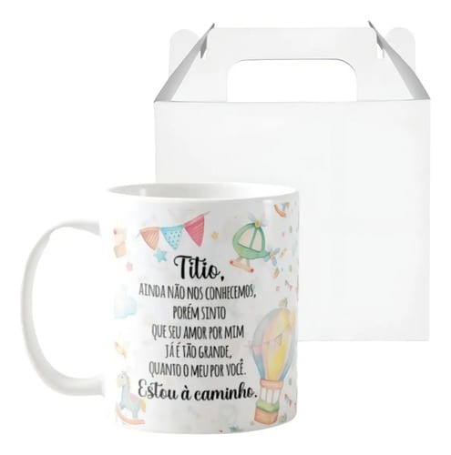 Caneca Presente Revelação de Gravidez Estou à Caminho Titio - Anúncio de Gravidez (Tio)