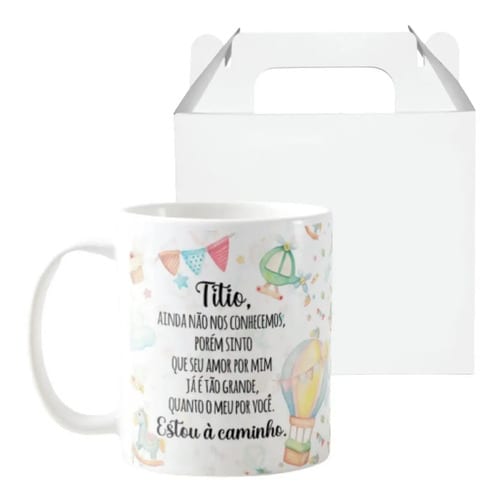 Caneca Presente Revelação de Gravidez Estou à Caminho Titio - Anúncio de Gravidez (Tio)