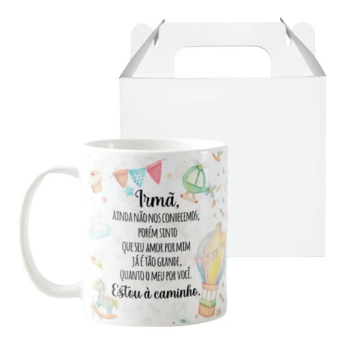 Caneca Presente Revelação de Gravidez Estou à Caminho Irmã - Anúncio de Gravidez (Irmão(ã))