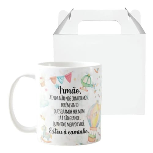 Caneca Presente Revelação de Gravidez Estou à Caminho Irmão - Anúncio de Gravidez (Irmão)