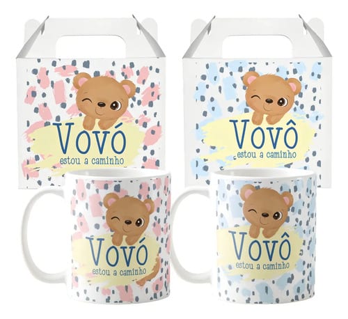Kit 2 Canecas Presente Revelação de Gravidez Vovó Vovô