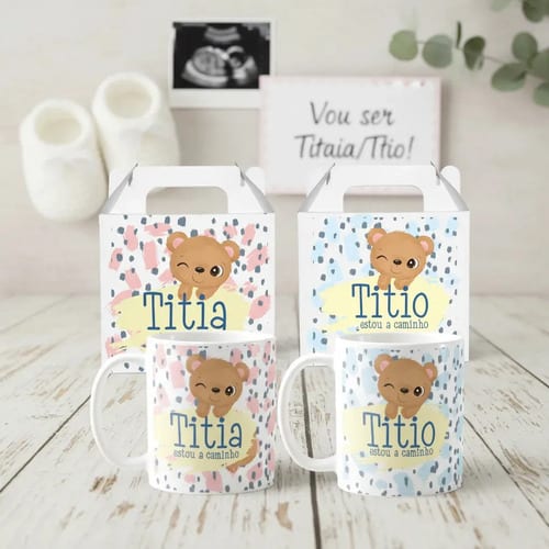 Kit 2 Canecas Presente para Revelar Gravidez Titio e Titia - Anúncio de Gravidez (Tia e Tio)