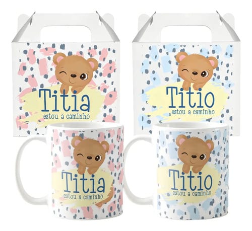 Kit 2 Canecas Presente para Revelar Gravidez Titio e Titia