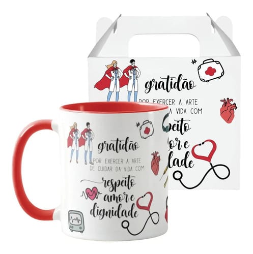 Caneca Personalizada Medicina Presente Para Dia Do Médico Vermelho Gratidão Médicos