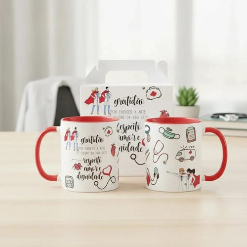Caneca Personalizada Medicina Presente Para Dia Do Médico Vermelho Gratidão Médicos - Profissões (Médico(a))