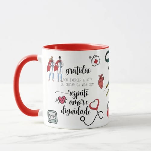 Caneca Personalizada Medicina Presente Para Dia Do Médico Vermelho Gratidão Médicos