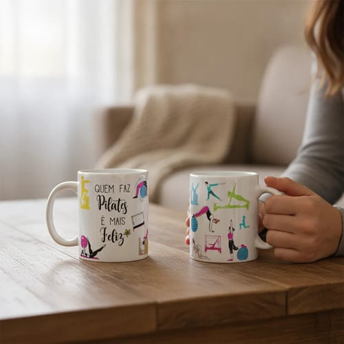 Caneca Presente Especial Pilateiros Quem Faz Pilates Feliz