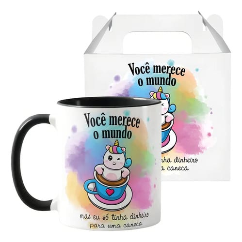 Caneca Personalizada com Frase Engraçada Presente Natal - Outros (merece o mundo unicornio)