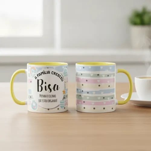 Caneca Presente Anúncio de Gravidez a Família Cresceu Bisa - Anúncio de Gravidez (Avós)