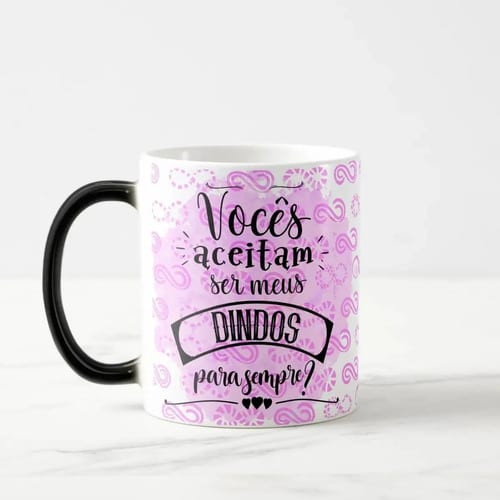 Caneca Mágica Personalizada para Convidar Padrinhos Dindos