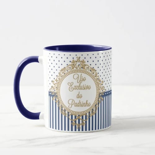 Conjunto 2 Canecas Convite Criativo Padrinhos De Batismo Azul
