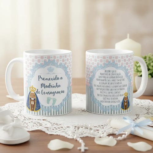 Caneca Presente Madrinha de Consagração Pronta Entrega - Batizado (Madrinha de Consagração)