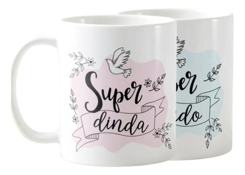 Kit Canecas Lembrança Padrinhos Batismo Super Dinda e Dindo - Batizado (Padrinho)