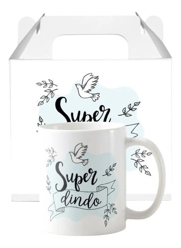 Kit Canecas Lembrança Padrinhos Batismo Super Dinda e Dindo