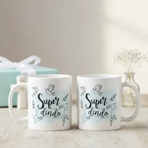 Kit Canecas Lembrança Padrinhos Batismo Super Dinda e Dindo