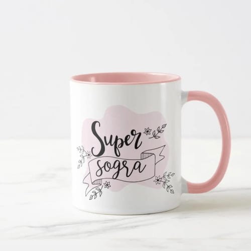 Caneca Rosa Presente Personalizado Aniversário Super Sogra