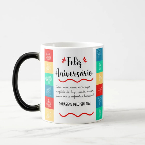 Caneca Mágica Presente Criativo com Frase Feliz Aniversário