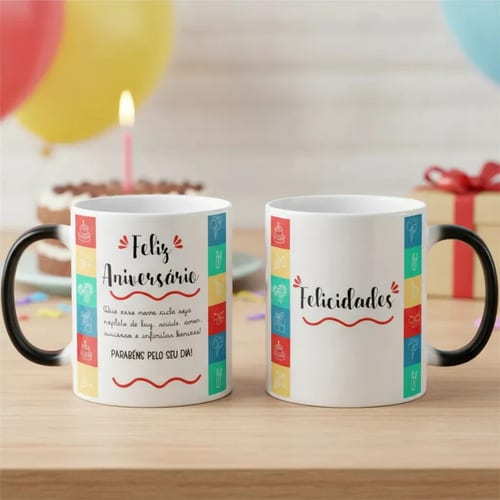 Caneca Mágica Presente Criativo com Frase Feliz Aniversário - Outros (Aniversário)