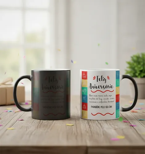 Caneca Mágica Presente Criativo com Frase Feliz Aniversário