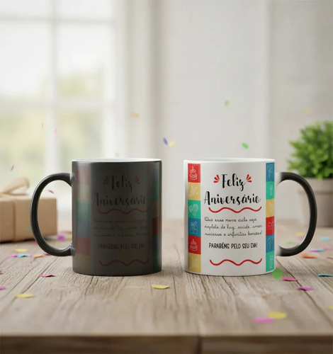 Caneca Mágica Presente Criativo com Frase Feliz Aniversário