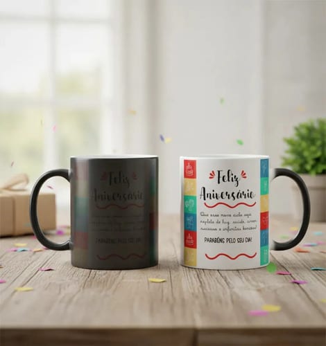 Caneca Mágica Presente Criativo com Frase Feliz Aniversário