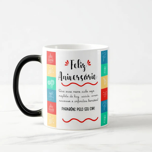 Caneca Mágica Presente Criativo com Frase Feliz Aniversário