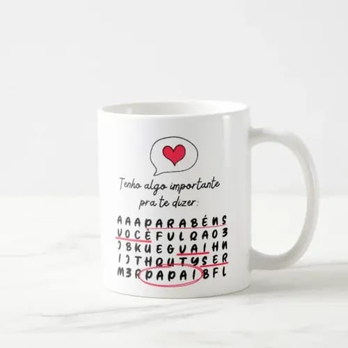 Caneca Caça Palavras Surpresa para Contar Gravidez Papai