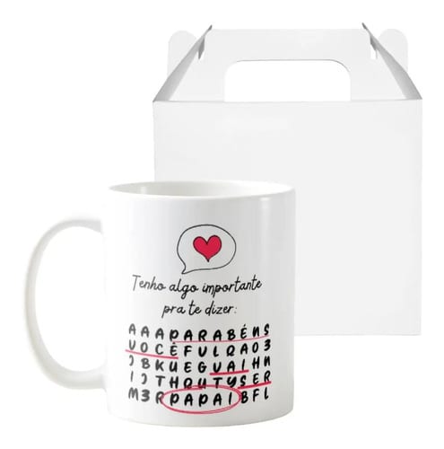 Caneca Caça Palavras Surpresa para Contar Gravidez Papai