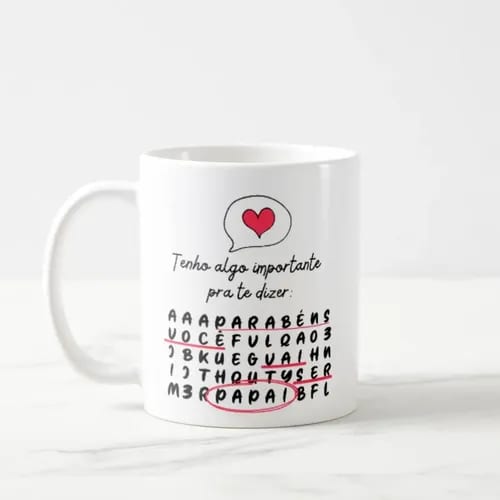 Caneca Caça Palavras Surpresa para Contar Gravidez Papai