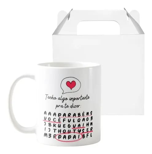 Caneca Caça Palavras Surpresa para Contar Gravidez Papai - Anúncio de Gravidez (Pai)
