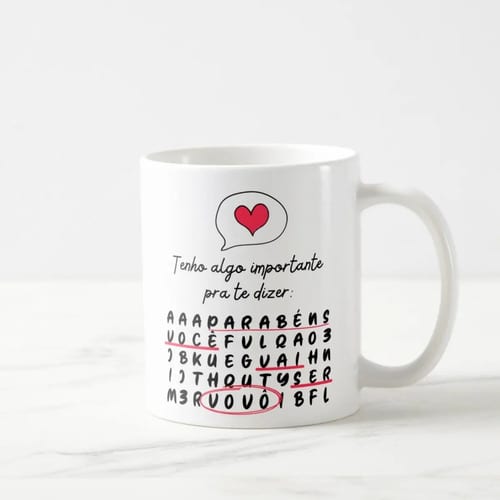 Caneca Caça Palavras Surpresa para Contar Gravidez Vovô