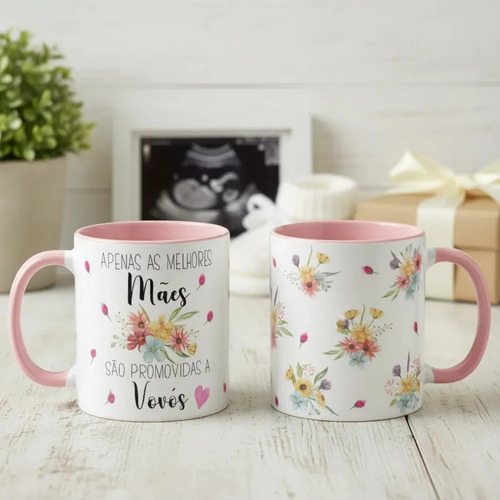 Caneca Feminina Especial Dia das Mães Promovida a Vovó - Anúncio de Gravidez (Avós)