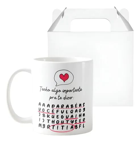 Caneca Caça Palavras Surpresa para Contar Gravidez a Titia - Anúncio de Gravidez (Tia)