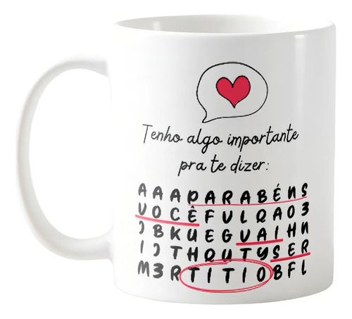 Caneca Caça Palavras Surpresa para Contar Gravidez a Titia - Anúncio de Gravidez (Tia)