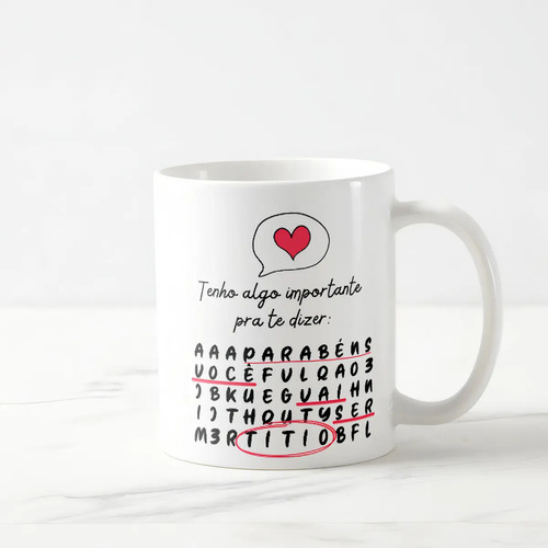 Caneca Caça Palavras Surpresa para Contar Gravidez a Titia