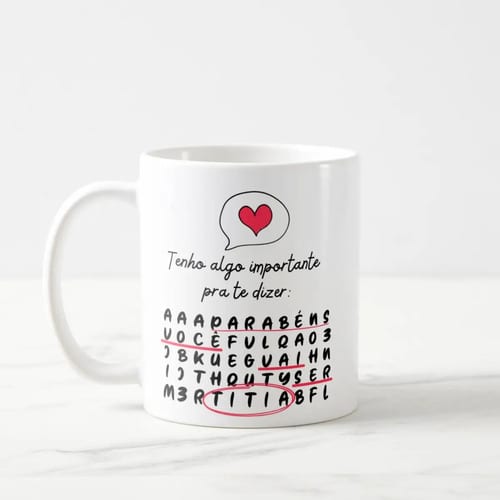 Caneca Caça Palavras Surpresa para Contar Gravidez a Titia