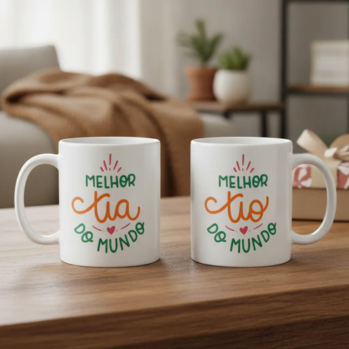 Kit 2 Canecas Presente Especial Melhor Tio e Tia do Mundo - Família (Tio(a))